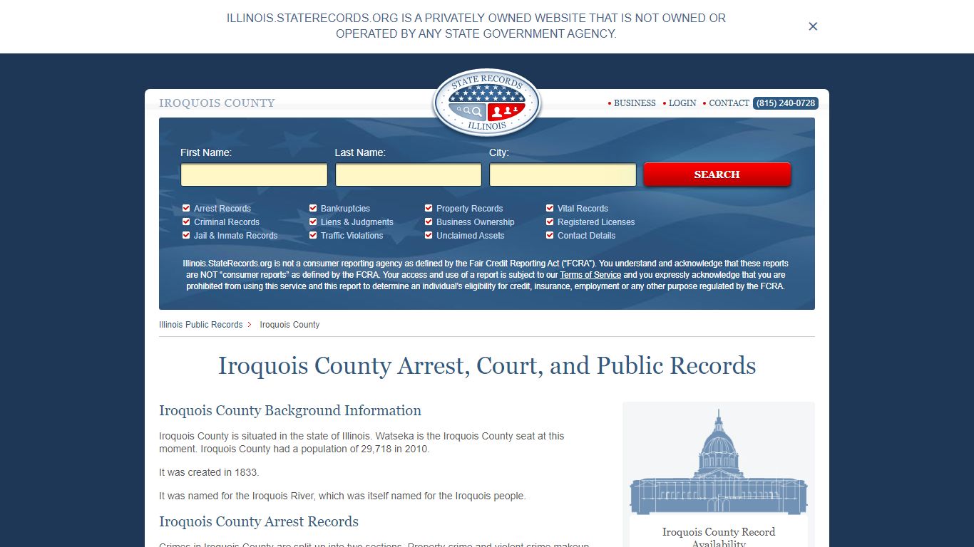 Iroquois County Arrest, Court, and Public Records